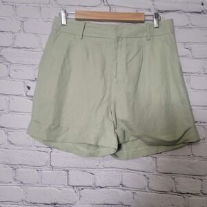 ELA Sage Green Linen Blend High Rise Cuffed Shorts 10 Minimalist Resortwear Chic